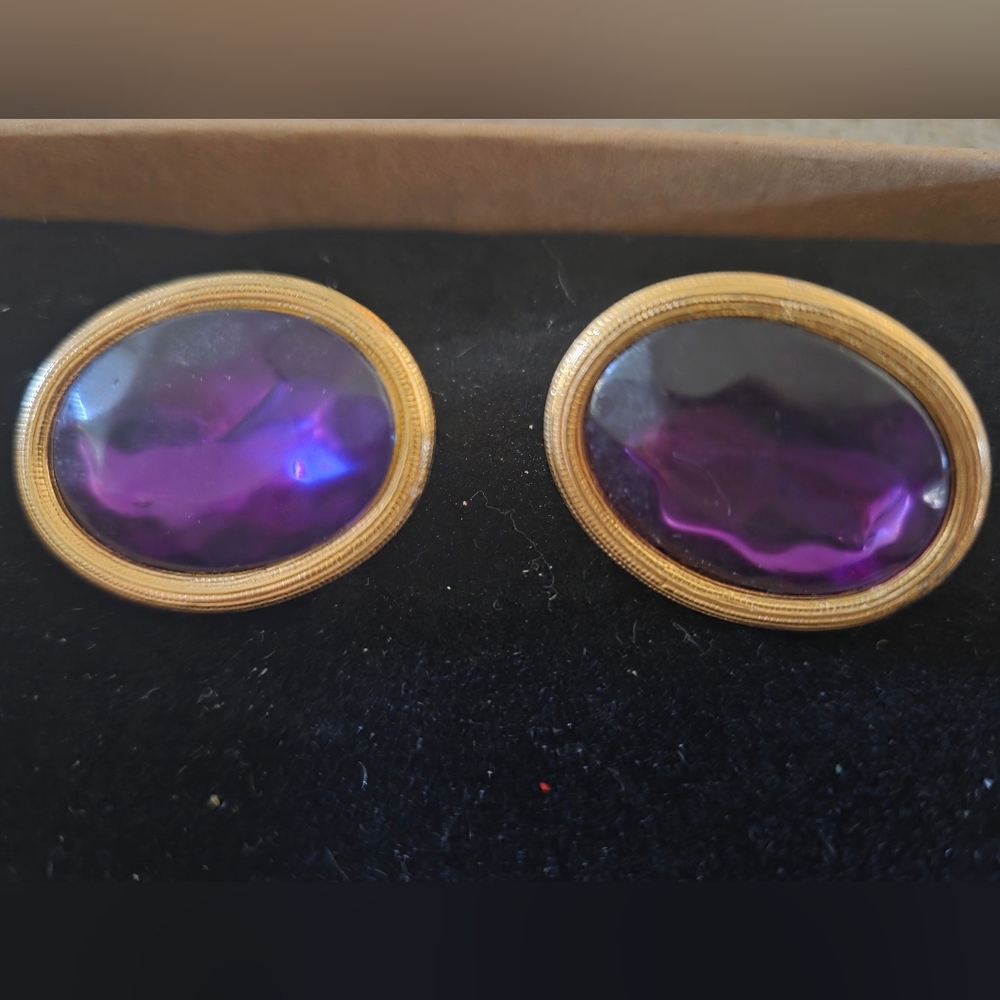 80s Gold and Purple Clip On Earrings